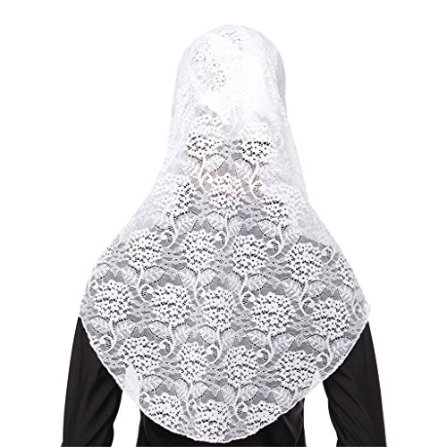 GladThink Womens Muslim Lace 2 Pieces Hijab Scarf White