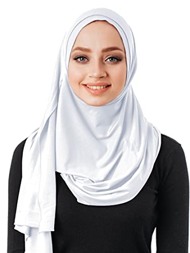 VeilWear No pins, cotton head scarf, instant hijab one piece, ready to wear muslim accessories for women (white)