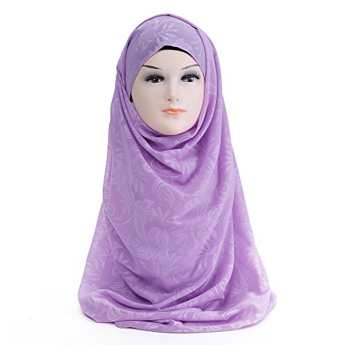 Lina & Lily Floral Chiffon Hijab Muslim Scarf (Lavender)