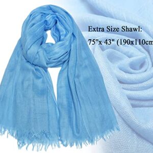 Women Summer Scarfs Cotton Lightweight Large Long Gauze Shawl Beach Wrap Plain 75”×43” Sky Blue