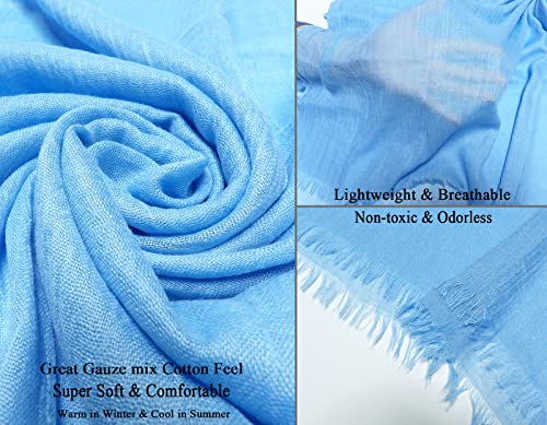 Women Summer Scarfs Cotton Lightweight Large Long Gauze Shawl Beach Wrap Plain 75”×43” Sky Blue