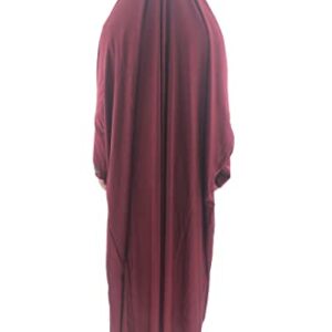 Cogongrass Women's One-Piece Prayer Dress Prayer Garment Abaya Jellaba Islamic Clothing Hijab for Hajj Umrah Wine Red