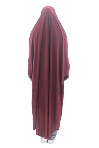 Cogongrass Women's One-Piece Prayer Dress Prayer Garment Abaya Jellaba Islamic Clothing Hijab for Hajj Umrah Wine Red