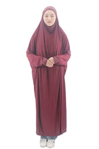 cogongrass women’s one-piece prayer dress prayer garment abaya jellaba islamic clothing hijab for hajj umrah wine red
