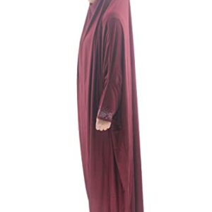 Cogongrass Women's One-Piece Prayer Dress Prayer Garment Abaya Jellaba Islamic Clothing Hijab for Hajj Umrah Wine Red