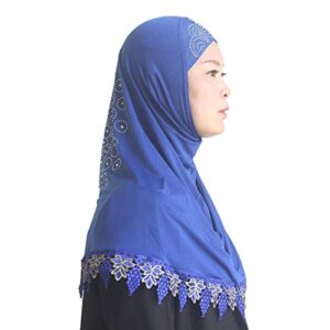 Modest Beauty Muslim Islamic Scarf Hijab for Women Girls Rhinestone Scarves With Embroidery Lacework