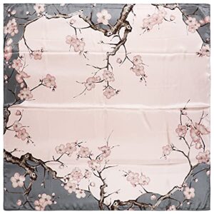 vabovin Elegant 35" Women's Satin Square Silk Feeling Large Neckerchief Fashion Accessory (Pale Pink Plum Blossom)