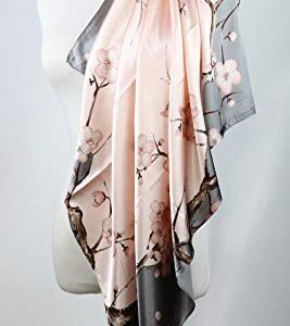 vabovin Elegant 35" Women's Satin Square Silk Feeling Large Neckerchief Fashion Accessory (Pale Pink Plum Blossom)