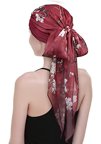 Women's Cancer Headwear Bamboo Scarf with Cap Compliments Head Wraps Chemo Turbans