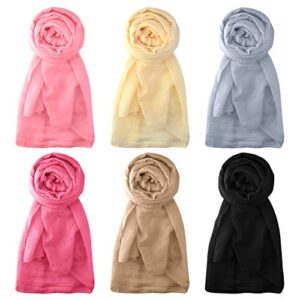 tongcloud 6pcs women soft cotton hemp scarf shawl long scarves, scarf and wrap, big head scarves soft long scarvestravel (black, light gray, khaki, light pink, light purple, beige, 35.4×70.8”)