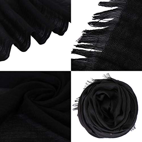 LMVERNA Travel Wrap for Women Lightweight Solid Color Fringed Linen Shawls and Wraps for Evening Dresses(Black)