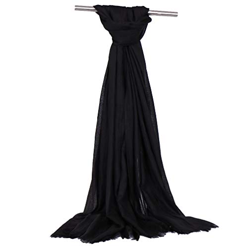 LMVERNA Travel Wrap for Women Lightweight Solid Color Fringed Linen Shawls and Wraps for Evening Dresses(Black)