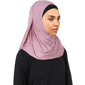 Muslim Cotton Hijab Jersey - 2pcs High Stretch Muslim Headwarps Soft Hijab Scarf for Women I (Scarf+Undercap), 70" x 21.5"