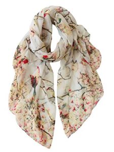 gerinly lightweight scarves and wraps birds florals scarf for women christmas gift cardinal accessories (beige)