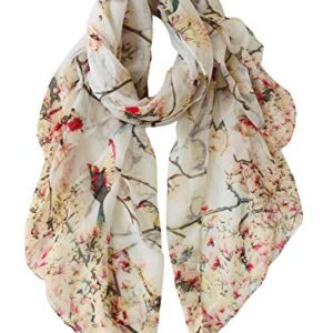 GERINLY Lightweight Scarves and Wraps Birds Florals Scarf for Women Christmas Gift Cardinal Accessories (Beige)