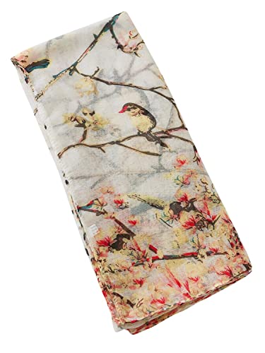 GERINLY Lightweight Scarves and Wraps Birds Florals Scarf for Women Christmas Gift Cardinal Accessories (Beige)