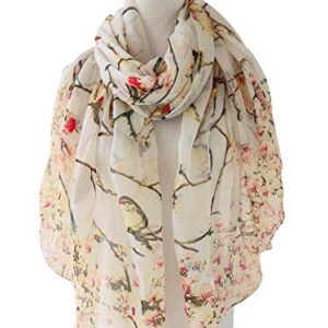 GERINLY Lightweight Scarves and Wraps Birds Florals Scarf for Women Christmas Gift Cardinal Accessories (Beige)