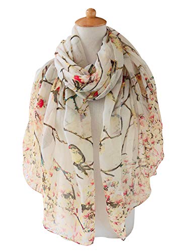 GERINLY Lightweight Scarves and Wraps Birds Florals Scarf for Women Christmas Gift Cardinal Accessories (Beige)