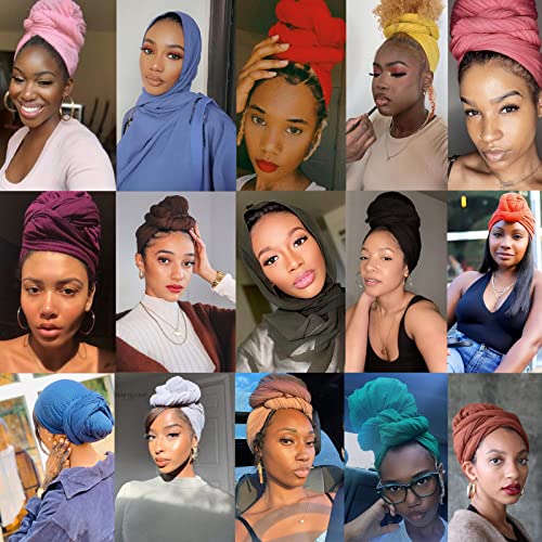 ZRQ 5 Pieces Headwraps for Women Stretch Jersey Turbans Scarf Soft Urban Hijab Solid Color Multicolor Combination African Headwear Fashion Headband (Black,Camel,Bright Burgundy,White,Dark Grey)