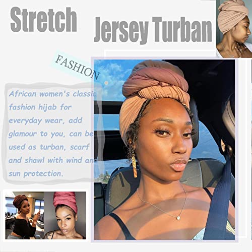 ZRQ 5 Pieces Headwraps for Women Stretch Jersey Turbans Scarf Soft Urban Hijab Solid Color Multicolor Combination African Headwear Fashion Headband (Black,Camel,Bright Burgundy,White,Dark Grey)