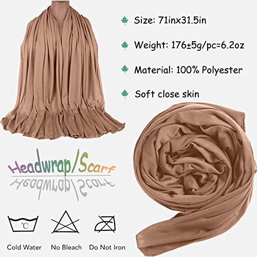 ZRQ 5 Pieces Headwraps for Women Stretch Jersey Turbans Scarf Soft Urban Hijab Solid Color Multicolor Combination African Headwear Fashion Headband (Black,Camel,Bright Burgundy,White,Dark Grey)