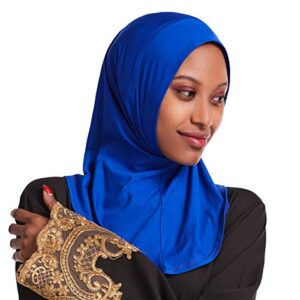 women muslim turban lady adjustable hijab islamic stretch elastic head cover blue