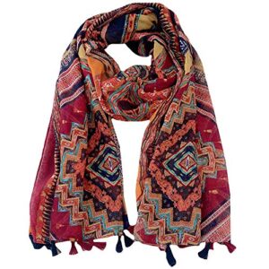 Van Caro Women Scarf Shawl for All Season Bohemian Paisley Tassel Beach Sun Protection Wrap Colorful Rhombus