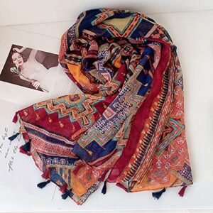 Van Caro Women Scarf Shawl for All Season Bohemian Paisley Tassel Beach Sun Protection Wrap Colorful Rhombus