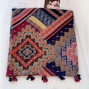 Van Caro Women Scarf Shawl for All Season Bohemian Paisley Tassel Beach Sun Protection Wrap Colorful Rhombus