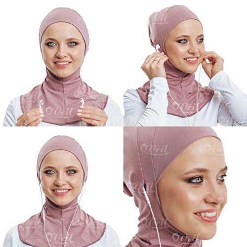 Headphone Hijab, Cotton Under Scarf Tube Cap, Ready to wear Muslim Accessories for Women (Powder)