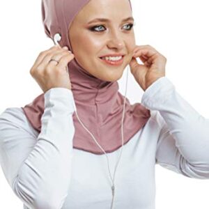 Headphone Hijab, Cotton Under Scarf Tube Cap, Ready to wear Muslim Accessories for Women (Powder)