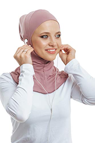 Headphone Hijab, Cotton Under Scarf Tube Cap, Ready to wear Muslim Accessories for Women (Powder)