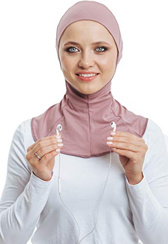 Headphone Hijab, Cotton Under Scarf Tube Cap, Ready to wear Muslim Accessories for Women (Powder)