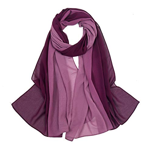 Yeieeo Muslim Women's Gradient Scarf for Hijab Ombre Chiffon Head Wrap Travel Sunscreen Beach Cover Wrap Scarves (Purple)