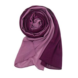 Yeieeo Muslim Women's Gradient Scarf for Hijab Ombre Chiffon Head Wrap Travel Sunscreen Beach Cover Wrap Scarves (Purple)