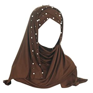 RARITYUS Women Muslim Hijab with Elegant Rose Beads Soft Head Wrap Scarf Shawl Islamic Ramadan Long Hejab