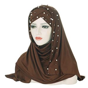 RARITYUS Women Muslim Hijab with Elegant Rose Beads Soft Head Wrap Scarf Shawl Islamic Ramadan Long Hejab