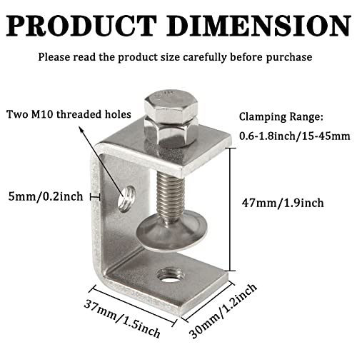 2Pcs C-Clamp 304 Stainless Steel G-Clamp Tiger Clamp Heavy Duty Woodworking Clamp Home Improvement And Automotive Repair Tools With Wide Jaw Openings (47MM)