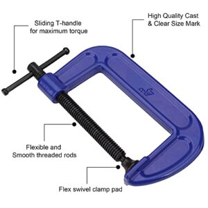 CEE 2Pack 4 Inch C Clamps Set, Heavy Duty C Clamps for Woodworking, Industrial Strength G Clamps for Welding, Building, Household Clamping Projects, Blue