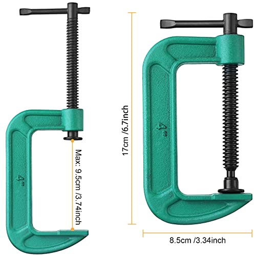 4 Pcs C Clamp Set 4 Inch Heavy Duty G-Clamps Automotive and Wood Working Clamps with 4 Inch Jaw Opening Sliding for DIY Carpentry Woodworking Welding and Building(4 Inch, 4 Pcs)