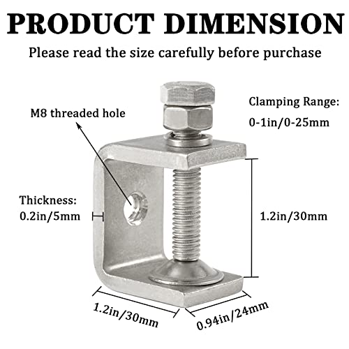 2Pcs C-Clamp 304 Stainless Steel G-Clamp Tiger Clamp Heavy Duty Woodworking Clamp Home Improvement And Automotive Repair Tools With Wide Jaw Openings (30MM)