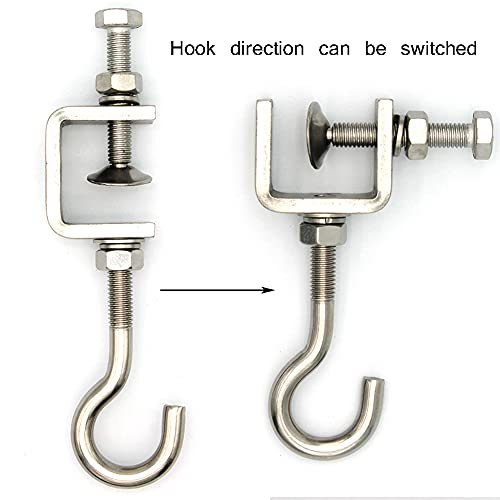 C Clamp Stainless Steel, Beam Clamp; C Clamps.Comes with Stainless Steel Hooks That Can Withstand 100 Pounds of Static Gravity (3Pcs) (round platen)