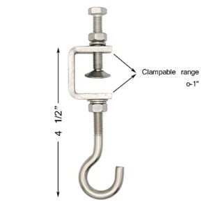 C Clamp Stainless Steel, Beam Clamp; C Clamps.Comes with Stainless Steel Hooks That Can Withstand 100 Pounds of Static Gravity (3Pcs) (round platen)