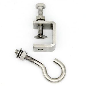 C Clamp Stainless Steel, Beam Clamp; C Clamps.Comes with Stainless Steel Hooks That Can Withstand 100 Pounds of Static Gravity (3Pcs) (round platen)