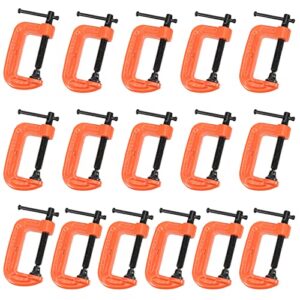 ZEONHEI 16 Pieces 2 Inches Orange Mini C Clamp, Malleable Iron C-Clamp G Clamp for Woodworking, Welding, and Building, 2-Inch Jaw Opening, 1-3/16-Inch Throat Depth