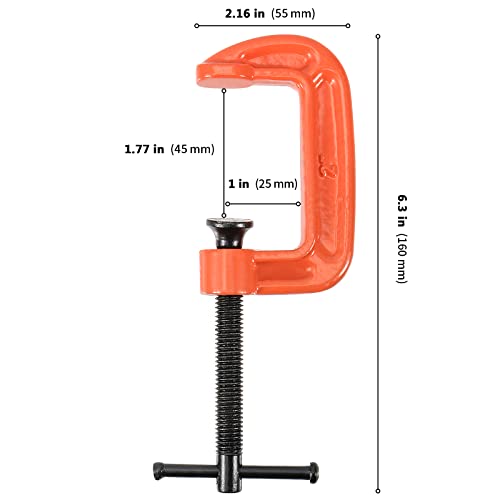 ZEONHEI 16 Pieces 2 Inches Orange Mini C Clamp, Malleable Iron C-Clamp G Clamp for Woodworking, Welding, and Building, 2-Inch Jaw Opening, 1-3/16-Inch Throat Depth