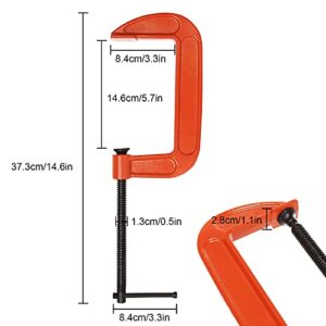 CYEAH 5 Inch C Clamps Heavy Duty 4 Pcs Malleable Iron C-Clamp G Clamp, Up To 5 Inch Jaw Opening, 3 Inch Throat Depth with T-Bar Handle for Woodworking, Welding, Building (Orange)