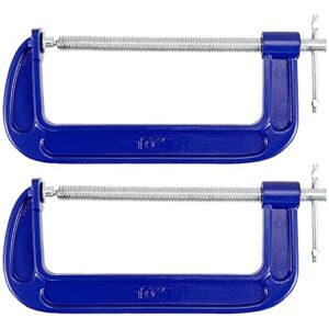 muklei 2 pack 10 inch c-clamp, malleable iron c-clamp, heavy duty c-clamp t-bar handle for woodworking, metalworking, 9 inch max jaw opening, 3.7 inches throat depth
