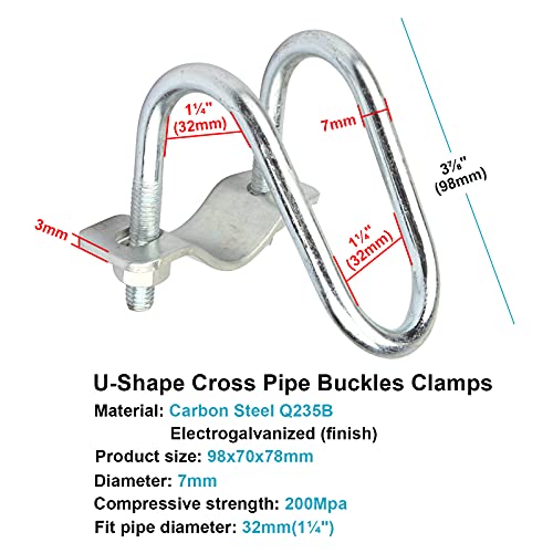 10 PCS Cross-Connector Vertical Pipe Clip Crossover Clamps Tube Buckle Steel Pipe Connector Fixator for Farm, Greenhouse Awning Frame Top Rail Fence Scaffolding Piping, Max Clampable Tube Dia 1 1/4"