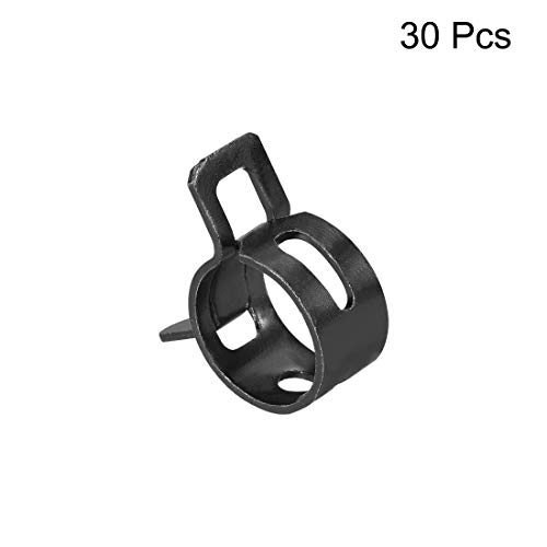 uxcell Steel Band Clamp 12mm Inner Dia Fit 12.0-12.7mm OD Hose Spring Band Type Action Fuel Line Silicone Tube Clip Clamp Black 30Pcs